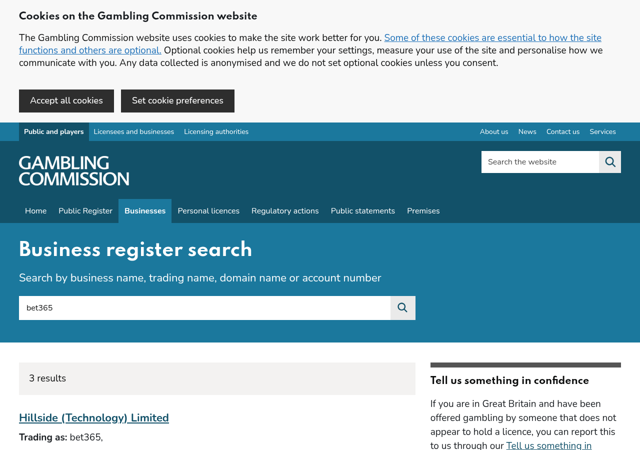 UK Gambling Commission bet365 domain and trading-name register captured on 8 September 2026