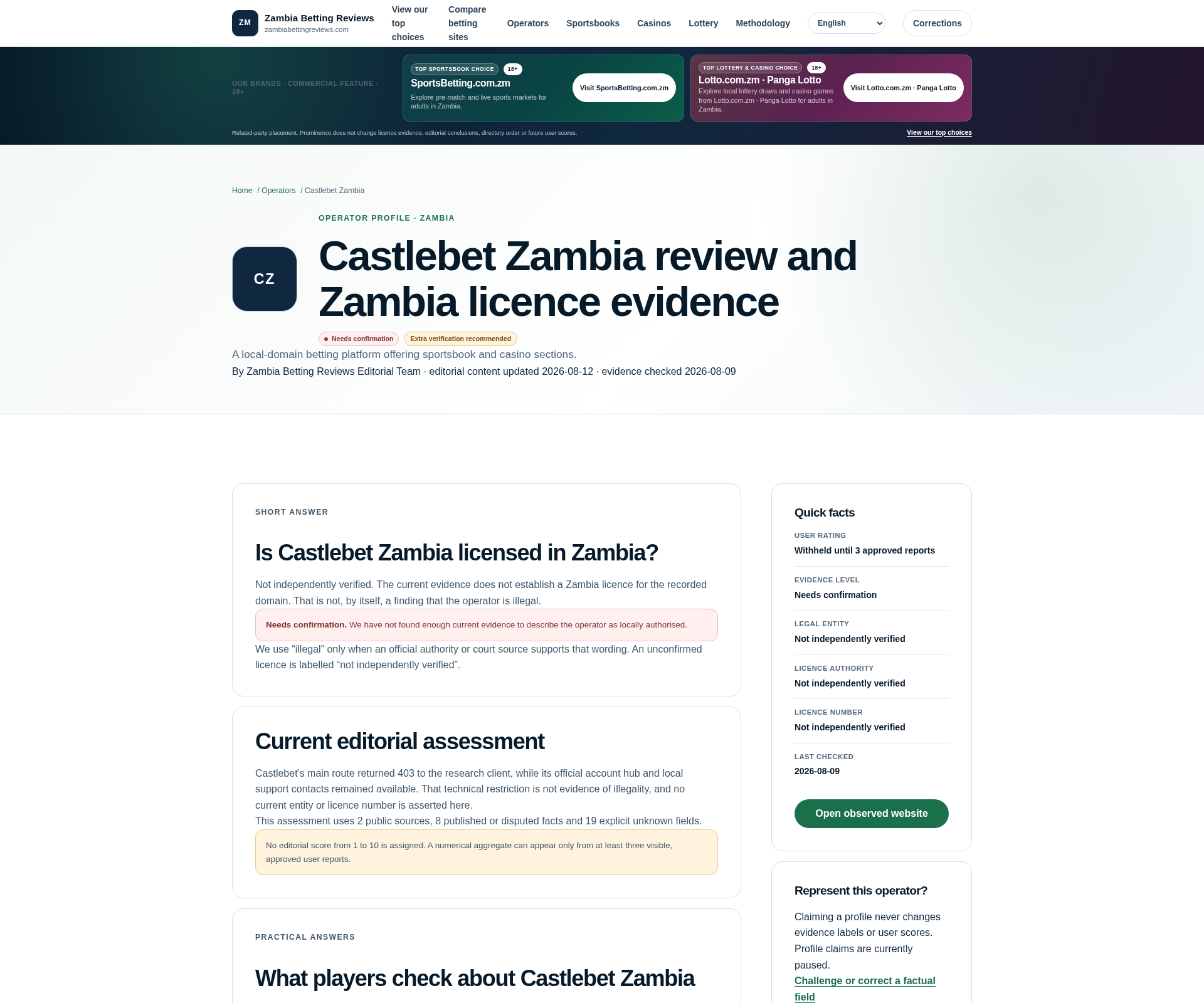 Supplied capture of a third-party Castlebet discovery page