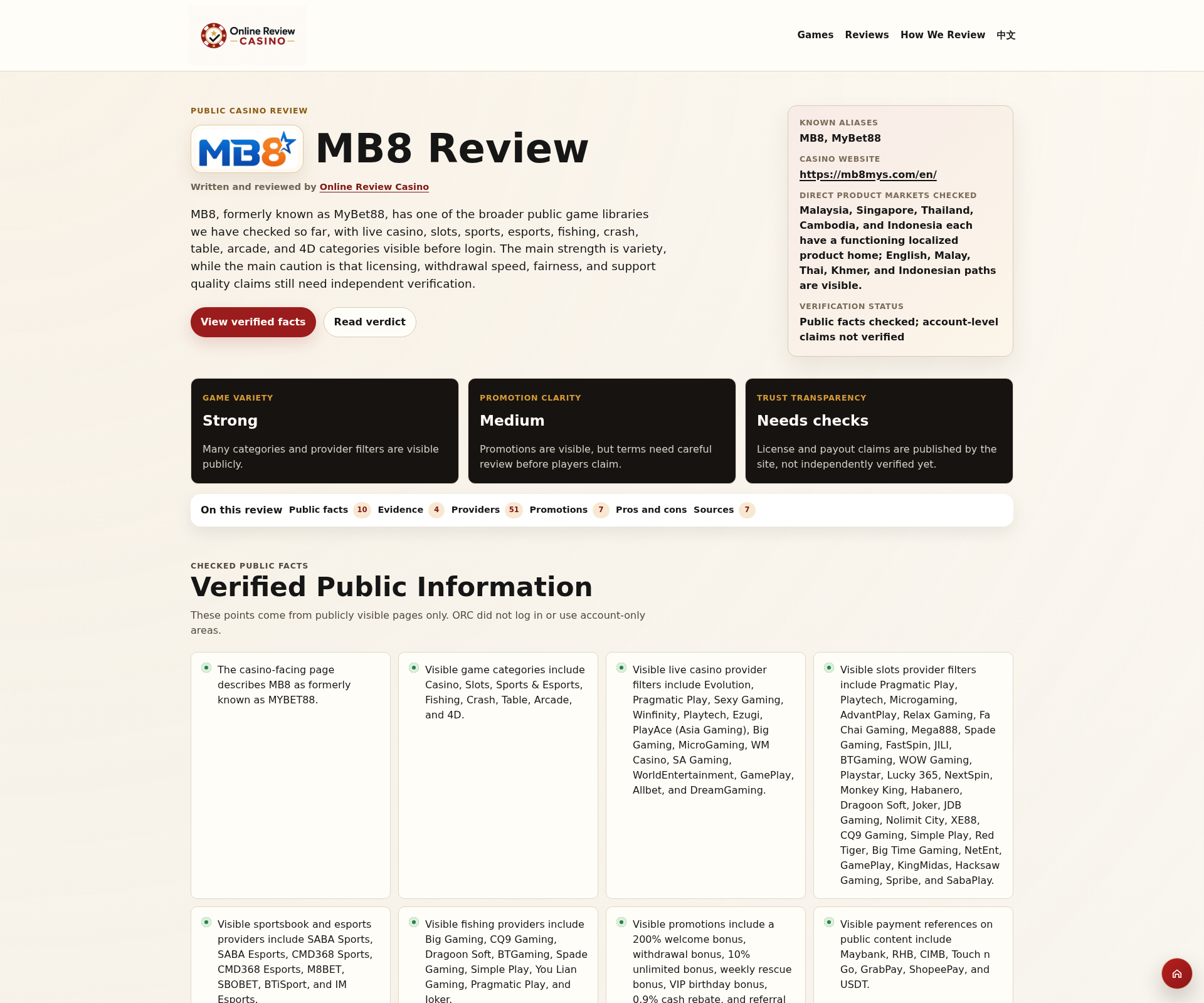 Third-party MB8 review capture checked on 22 August 2026