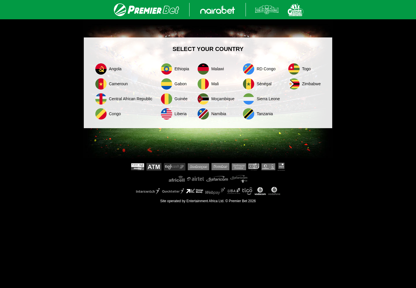 Captured public material associated with the Zambian Premier Bet web address